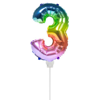 Foliecijfer Mini ‘3’ Regenboog - 36 Centimeter