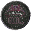 Folieballon Birthday Girl Roze Zwart - 45 centimeter