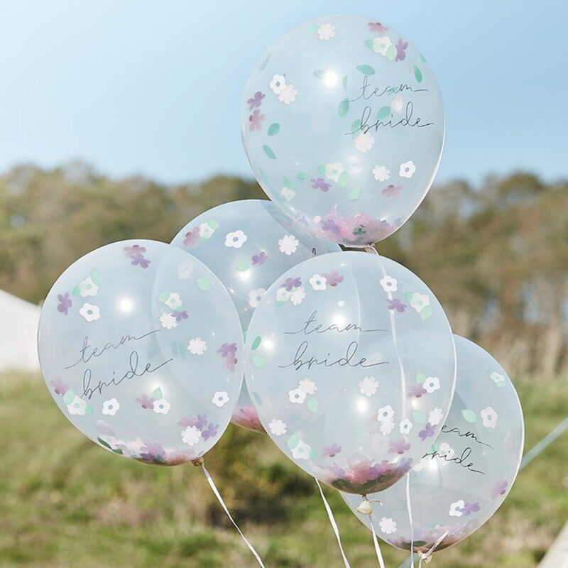 Confettiballonnen Bloemetjes Team Bride - 5 stuks