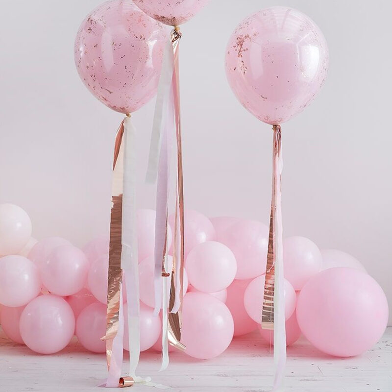 Ballon Staart Streamer Rosé Goud Roze