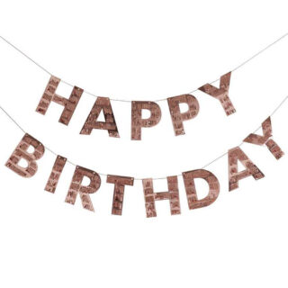 letter banner met rose gouden tekst happy birthday met franjes