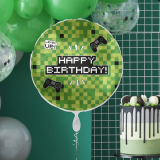 groene games folieballon met de tekst happy birthday