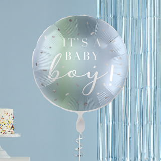 folieballon blauw ombre effect met witte tekst its a baby boy