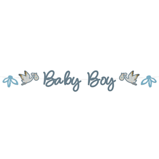 blauwe slinger baby boy met een ooievaar en blauwe bloemen