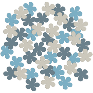 blauwe en witte confetti bloemen