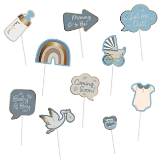 blauwe photo booth props voor een babyshower jongen