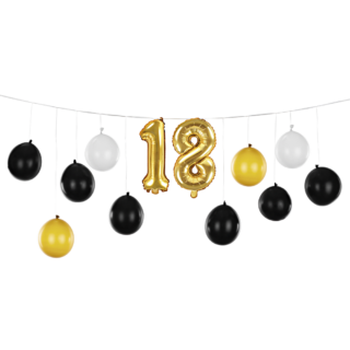ballonslinger in het zwart en goud met het cijfer 18