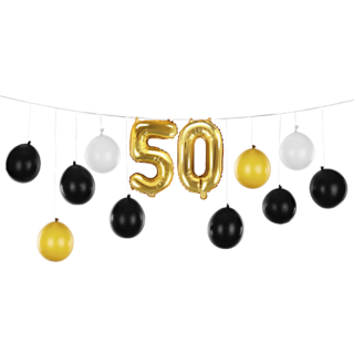 ballonslinger in het zwart en goud met het cijfer 50