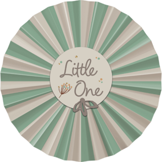 mintgroen met grijs gestreepte waaier en de tekst little one voor een babyshower