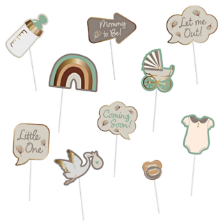 babyshower photo booth props in het grijs, creme en mint