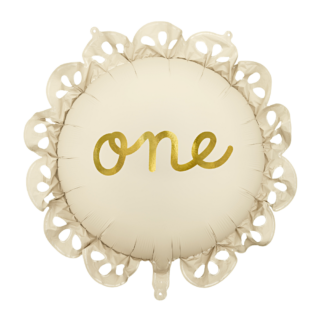 beige folieballon met gouden tekst one en ruches